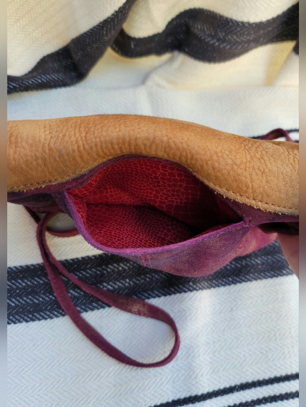 Hammit Leather Fold-Over Crossbody Bag in Brown and Plum with Gold Accents - Picture 6 of 15